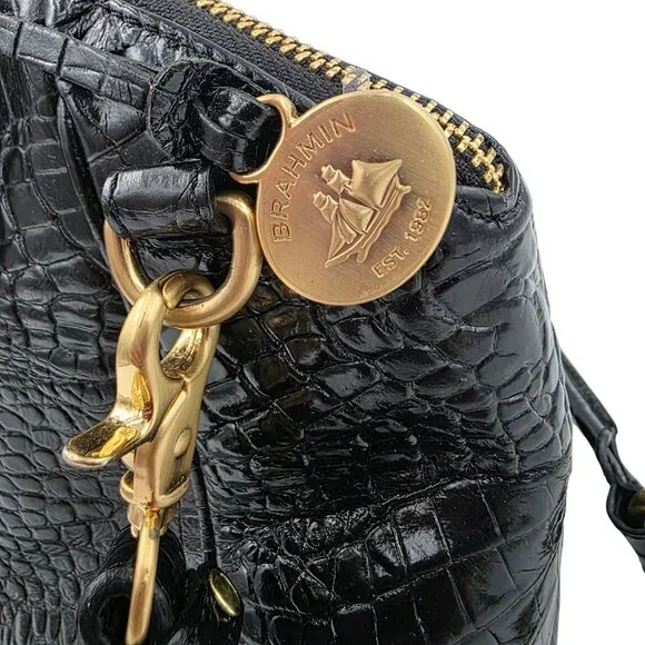Brahmin Duxbury Satchel Black Melbourne Croc Embossed Leather Designer Purse Bag - Picture 3 of 16